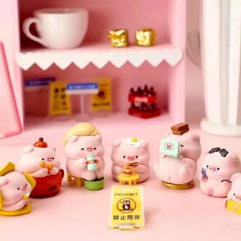 Cartoon Pig Resin Figurine Blind Box Lucky Pig Action Figure Desktop Ornament Home Office Decoration Cute Piggy Toys Gift
