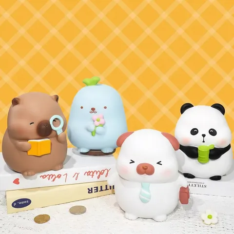Tirelire Capybara Mignonne Grande Capacité Boîte d'Économie d'Argent en Vinyle Ornement de Bureau pour Cadeau d'Anniversaire Enfants Décoration Maison