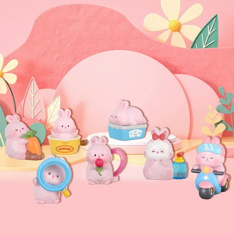 Pink Nini Rabbit Blind Box Mystery Figure Cute Cartoon Resin Animal Desk Ornament Collectible Toy Gift For Birthday Friends