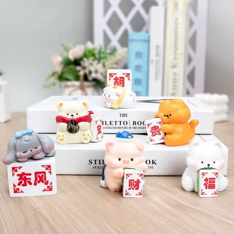 Adornos de Caja Sorpresa de Animales Serie Mahjong Lucky de Resina Lindo Capibara Chica Hanfu Tema Fruta Figuras Decorativas de Escritorio Decoración Hogar Oficina