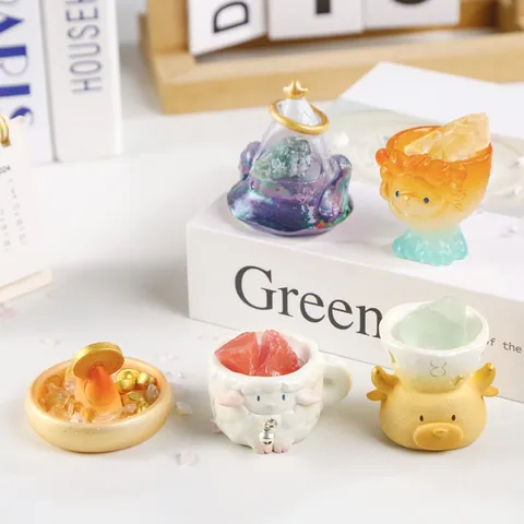 Boîte Aveugle Zodiaque PAI Cristal Figurine en Résine Décoration de Bureau Mignonne Cadeau d'Anniversaire Fait Main Maison Bureau