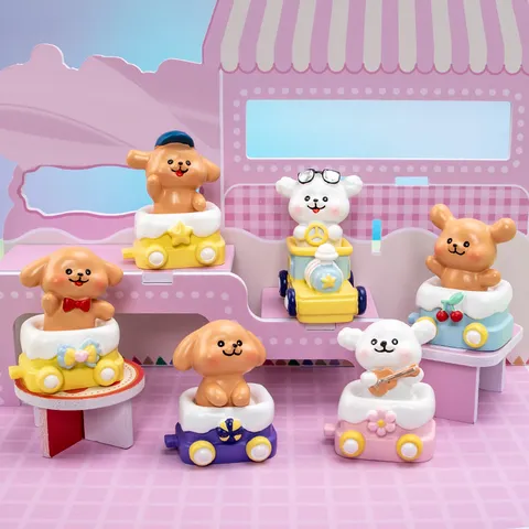 Cute Cartoon Dog Train Resin Blind Box Mystery Box Desktop Ornament Surprise Gift For Kids Friends Kawaii Animal Figurines Home Office Decoration
