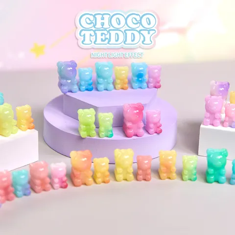 Choco Teddy Blind Box Mini Figures Glow In The Dark Candy Bear Figures Iridescent Electroplated PVC Desktop Decoration Surprise Gift