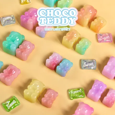 Choco Teddy Blind Box Mini Figures Glow In The Dark Candy Bear Figures Iridescent Electroplated PVC Desktop Decoration Surprise Gift