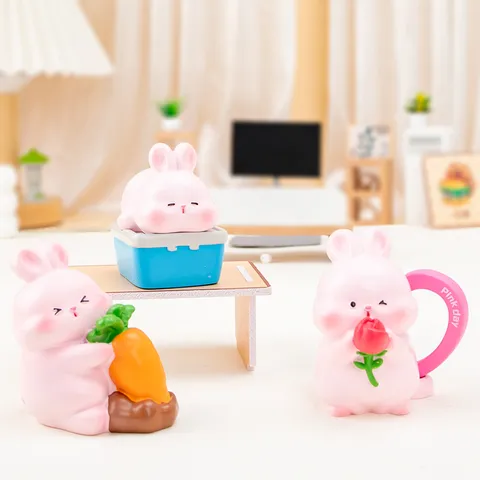 Pink Nini Rabbit Blind Box Action Figure Resin Ornament Cute Desktop Decoration Gift For Children Cartoon Animal Figure Home Decor