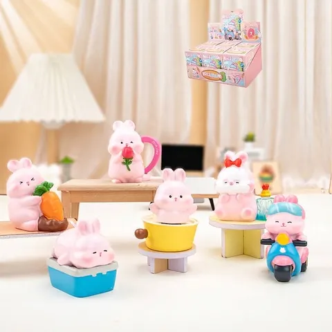 Pink Nini Rabbit Blind Box Action Figure Resin Ornament Cute Desktop Decoration Gift For Children Cartoon Animal Figure Home Decor
