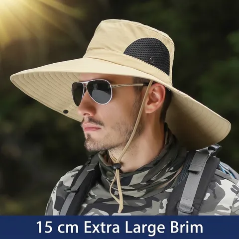 Herren Outdoor Sonnenhut Breite Krempe UV Schutz Atmungsaktiv Wandern Angeln Hut Schnell Trocknend Safari Hut Sommer Kappe