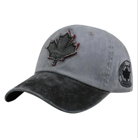 Vintage Washed Cotton Baseball Cap For Men Women Distressed Embroidered Maple Leaf Patch Outdoor Casual Sun Hat Accessory