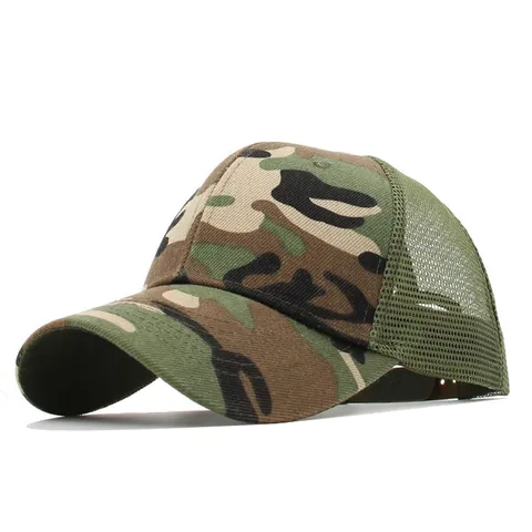 Casquette de Baseball Unisexe Camouflage en Maille Protection Solaire Respirante Outdoor Trucker Hat Homme Femme Polyester