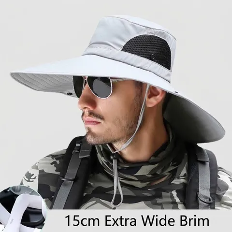 Herren Outdoor Sonnenhut Breite Krempe UV Schutz Atmungsaktiv Wandern Angeln Hut Schnell Trocknend Safari Hut Sommer Kappe