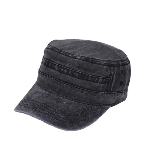Gewaschene Baumwolle Denim Cadet Cap Flat Top Militärhut Verstellbarer Verwaschener Armeehut Vintage Sonnenschutz Outdoor Kappe Unisex