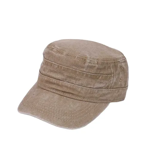 Gewaschene Baumwolle Denim Cadet Cap Flat Top Militärhut Verstellbarer Verwaschener Armeehut Vintage Sonnenschutz Outdoor Kappe Unisex