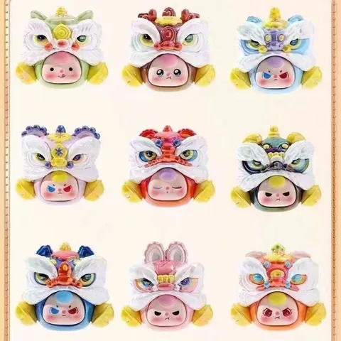 Baby Three Surnames Series Electroplated Blind Box Lion Dance Dragon Figure Mystery Box Trendy Collectible PVC Ornament Gift