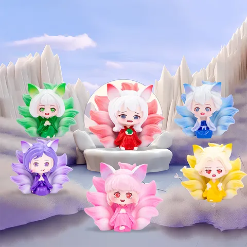 Shanhai Fox Fairy Blind Box Figurine Cute Mythical Nine Tailed Fox Resin Ornament Desktop Decoration Mystery Box Gift