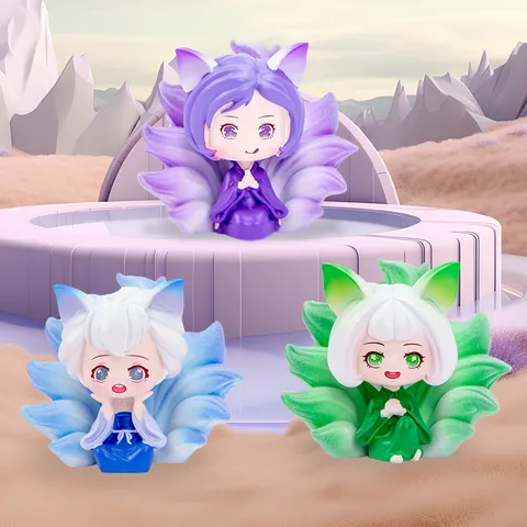 Shanhai Fox Fairy Blind Box Figurine Cute Mythical Nine Tailed Fox Resin Ornament Desktop Decoration Mystery Box Gift