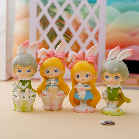 Cute Fairy Tale Forest Cartoon Desktop Ornaments Resin Figures Rabbit Ear Boy Girl Statues Home Decor Birthday Gift