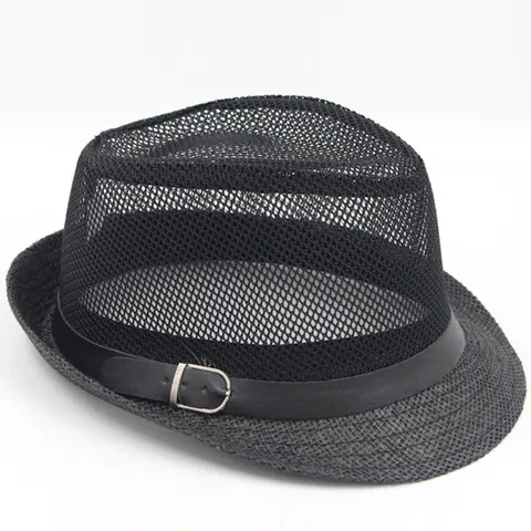 Chapeau Fedora Unisexe en Paille de Papier à Mailles Respirantes pour l'Été Chapeau de Plage Jazz avec Bande en Cuir