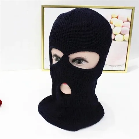 Passamontagna a Maglia a 3 Fori Maschera Piena Invernale in Acrilico Caldo Beanie Ricamo Divertente Protezione Collo Orecchie Maschera da Sci per Uomo Donna