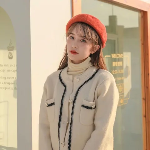 Damen Baskenmütze Aus Wolle Französischer Stil Künstler Malermütze Warme Wintermode Beanie Für Mädchen Einfarbig Preppy Hut