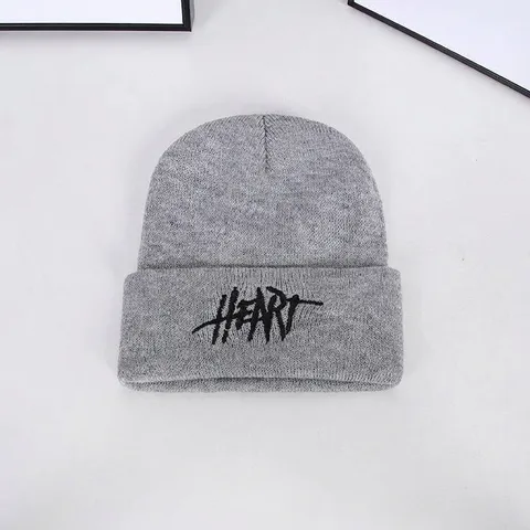 Heart Embroidery Knitted Beanie Hat For Men Women Winter Warm Acrylic Streetwear Hip Hop Miki Hat Foldable Cuffed Beanie