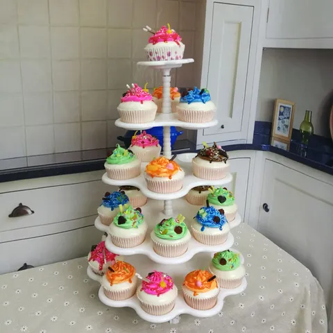 Soporte para Pastel Escalonado de Plástico Blanco Torre de Exhibición de Cupcakes Bandeja de Fruta de Postre para Fiesta de Boda Decoración de Cocina en el Hogar