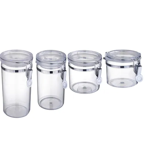 Airtight Food Storage Jars With Metal Buckles Transparent Plastic Kitchen Containers For Grains Nuts Moisture Proof Jars