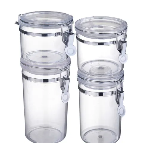 Airtight Food Storage Jars With Metal Buckles Transparent Plastic Kitchen Containers For Grains Nuts Moisture Proof Jars