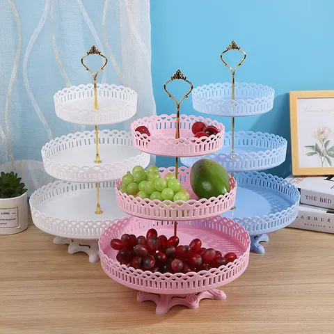 Frutero de Plástico de 3 Niveles Estilo Europeo Soporte para Pasteles Bandeja de Exhibición de Postres de Caramelos para Fiesta de Bodas Decoración de Cocina en el Hogar
