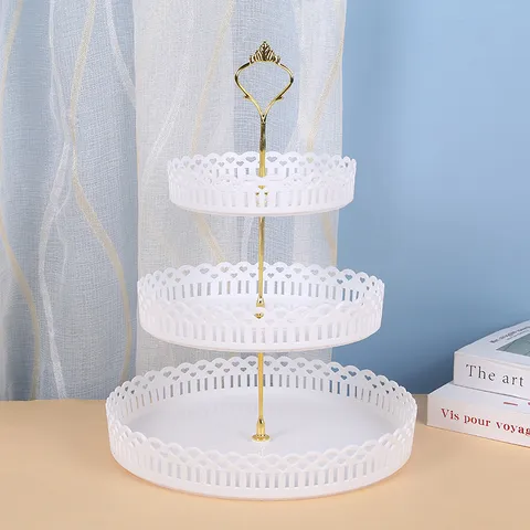 Frutero de Plástico de 3 Niveles Estilo Europeo Soporte para Pasteles Bandeja de Exhibición de Postres de Caramelos para Fiesta de Bodas Decoración de Cocina en el Hogar