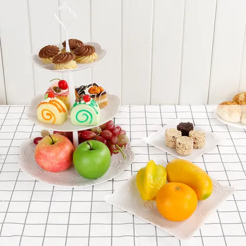 European 3-Tier Fruit Plate Plastic Cake Stand For Home Living Room Dessert Cupcake Display Tray Party Wedding Decor