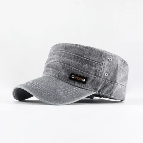 Herren Retro Gewaschene Baumwolle Flat Top Militärhut Distressed Baseballkappe Sommer Sonnenschutz Outdoor Einstellbar Kadet Army Kappe
