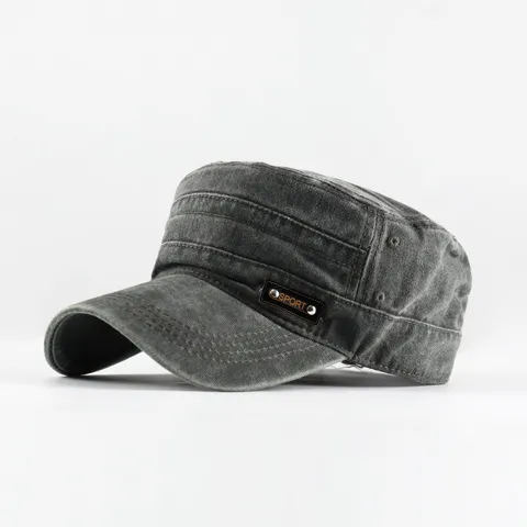 Herren Retro Gewaschene Baumwolle Flat Top Militärhut Distressed Baseballkappe Sommer Sonnenschutz Outdoor Einstellbar Kadet Army Kappe