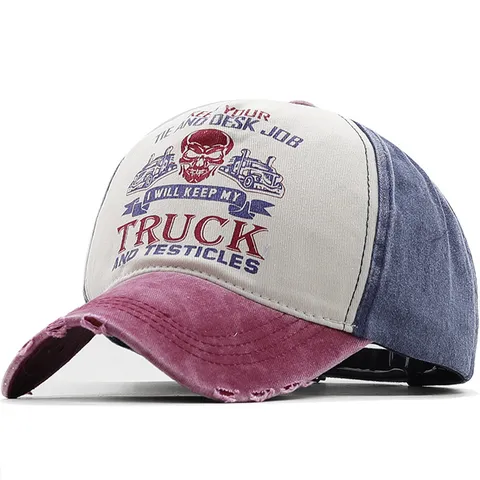 Washed Distressed Cotton Baseball Cap Men Women Retro Skull Truck Graphic Printed Outdoor Sunshade Adjustable Denim Hat