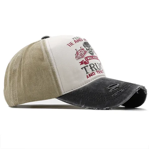 Washed Distressed Cotton Baseball Cap Men Women Retro Skull Truck Graphic Printed Outdoor Sunshade Adjustable Denim Hat