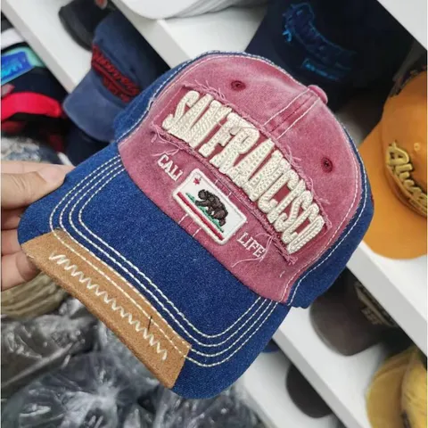 SAN FRANCISCO Cali Life Geborduurde Honkbalpet Gewassen Katoen Distressed Kleurblok Zonnehoed Retro Casual Outdoor Sportpet