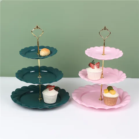 Soporte para Tartas de Tres Niveles de Estilo Europeo Plato de Frutas de Plástico Bandeja de Postre para Té de la Tarde Adorno de Mesa de Fiesta