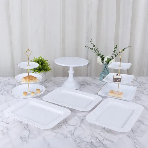 Estilo Europeo 3 Capas Plato de Fruta Soporte de Pastel de Plástico Tarde de Té Bandeja de Postre Soporte de Exhibición Combinación
