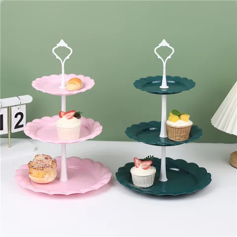 Soporte para Tartas de Tres Niveles de Estilo Europeo Plato de Frutas de Plástico Bandeja de Postre para Té de la Tarde Adorno de Mesa de Fiesta