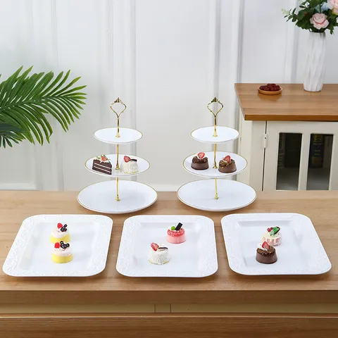 Platillo de Frutas de Plástico Escalonado Europeo Soporte para Pastel Cumpleaños Boda Fiesta Postre Exhibición Bandeja Decoración de Mesa