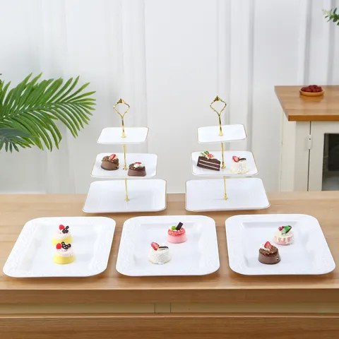 Platillo de Frutas de Plástico Escalonado Europeo Soporte para Pastel Cumpleaños Boda Fiesta Postre Exhibición Bandeja Decoración de Mesa