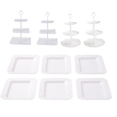 Estilo Europeo 3 Capas Plato de Fruta Soporte de Pastel de Plástico Tarde de Té Bandeja de Postre Soporte de Exhibición Combinación