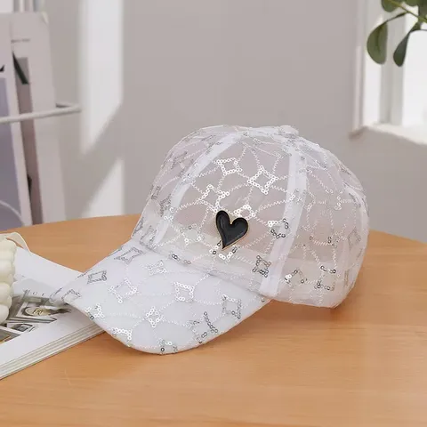 Damen Strass Netzgewebe Baseballkappe Koreanischer Stil Atmungsaktiv Sonnenschutz Pailletten Herz Schleife Sonnenhut Für Frühling Sommer Lässig Reise Outdoor