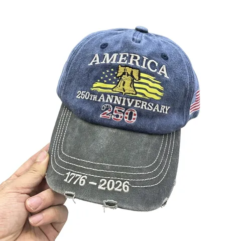 Casquette de Baseball Commémorative Jour de l'Indépendance Américaine Coton Lavé Rétro Ajustable Brodée Homme Femme