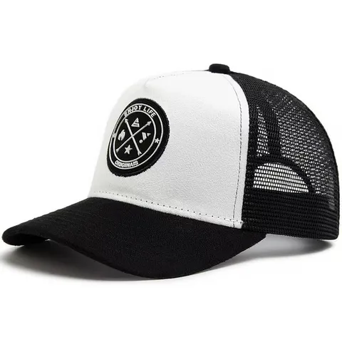 Unisex Sommer Wildleder Netz Baseballkappe Kontrastfarbe Trucker Kappe Bestickt Rundes Etikett Outdoor Sonnenschutz Lässiger Hut