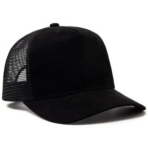 Wildleder Five Panel Trucker Hat Herren Damen Atmungsaktive Mesh Baseballkappe Gebogene Krempe Bestickte Snapback Hip Hop Sonnenschutz Kappe