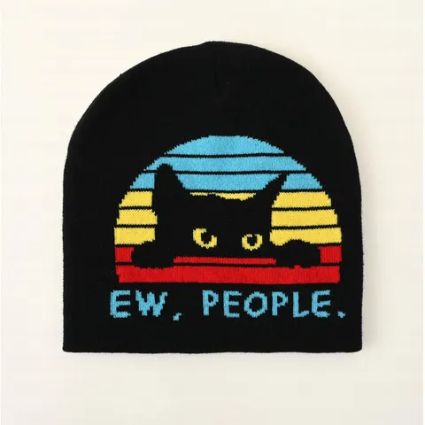 Hip Hop Streetwear Strickmütze Für Herren Damen Winter Warm Acryl Skull Cap Lustige Katze Flamme Weihnachtsmann Rentier Muster Mütze