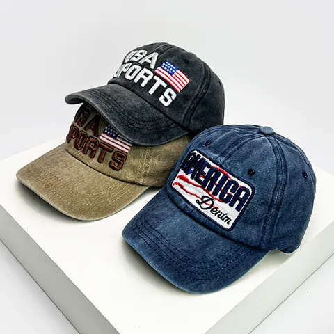 Vintage Gewaschene Denim Baseballkappe Für Damen Herren Distressed Stickerei Amerika USA Flagge Hut Outdoor Verstellbarer Sonnenhut