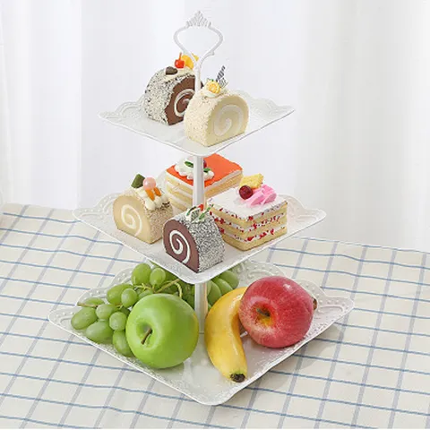 Estilo Europeo Multinivel Soporte de Plástico para Pasteles Bandeja de Exhibición de Frutas Plato para Té de la Tarde Fiesta Hogar