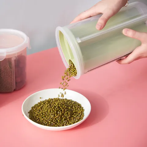 Frasco de Almacenamiento Sellado Multicompartimento Transparente de Plástico Cocina Granos Contenedor de Conservación de Alimentos