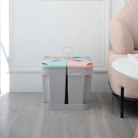 Papelera de Plástico de Cuatro Compartimentos de Estilo Nórdico con Tapa para Cocina Baño Almacenamiento en el Hogar